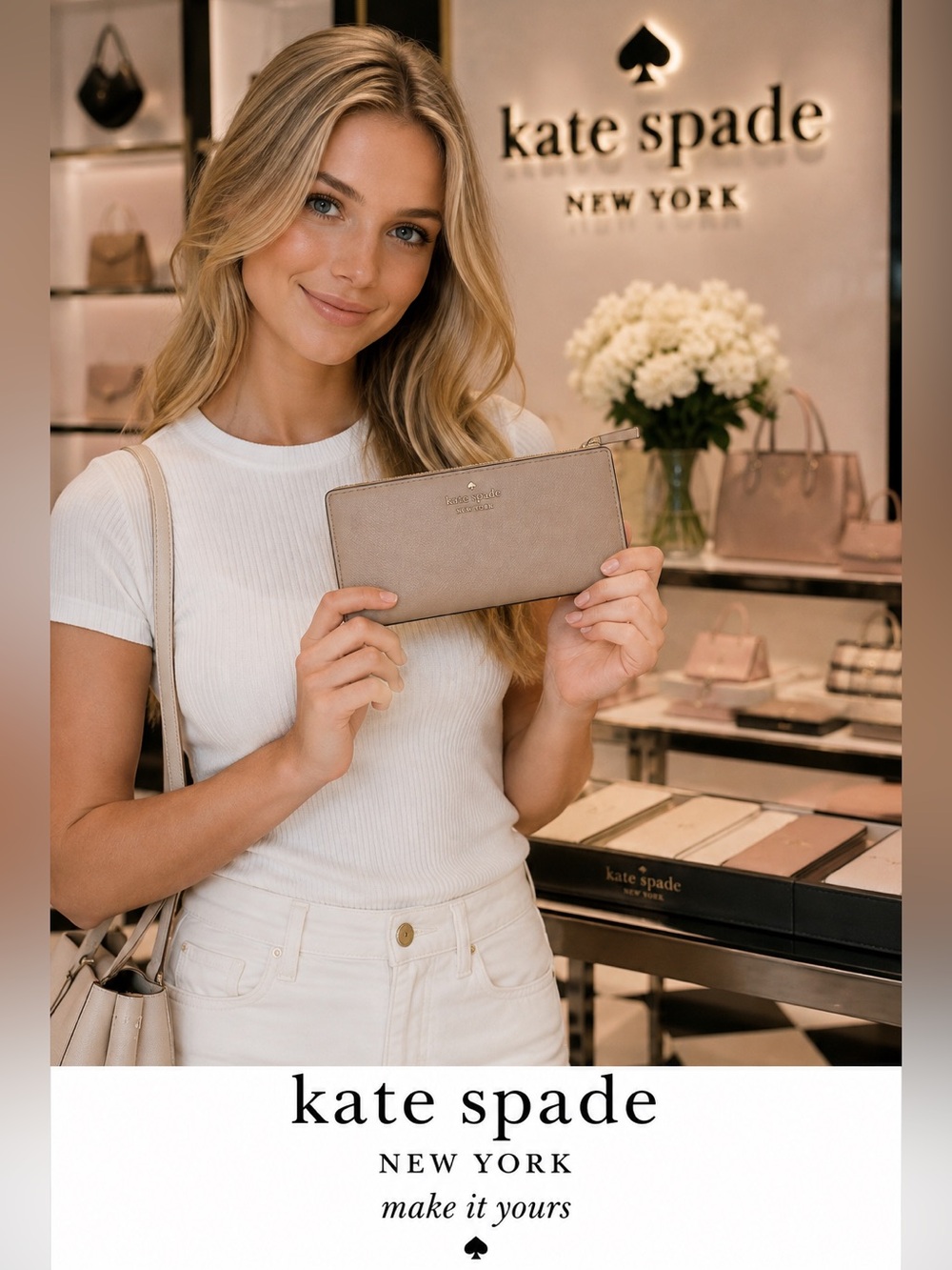 Like new ~ Kate Spade Cream Saffiano Wallet W/Gold Hardware & Back Pocket